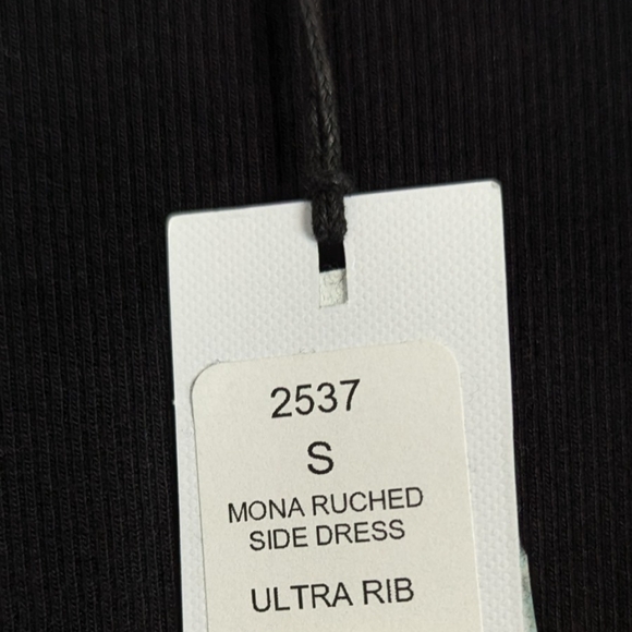 NWT Michael Stars Black Ultra Ribbed Mona Ruched Side Mini Dress Size S - Picture 9 of 10